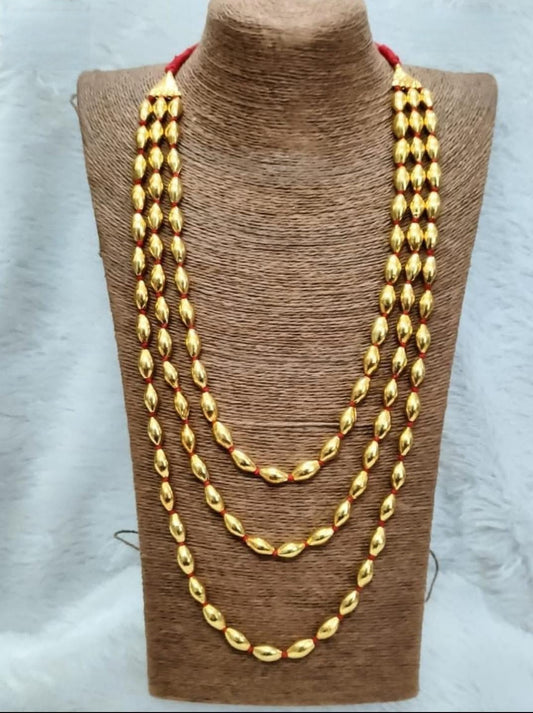 तीन पदरी बोरमाळ लांबट मणी - Bormaal Lambde Mani -3 Layered