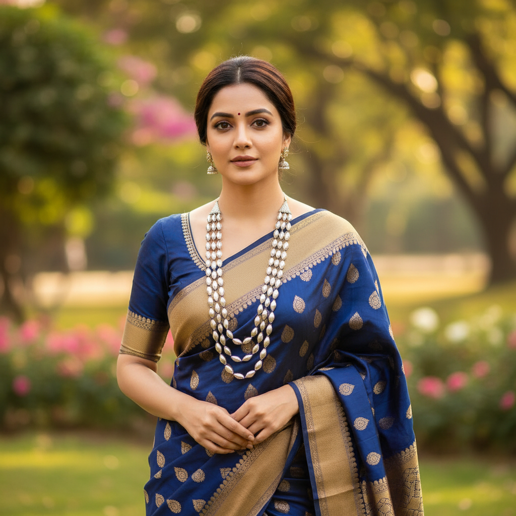 तीन पदरी बोरमाळ लांबट मणी - Bormaal Lambde Mani - 3 Layered