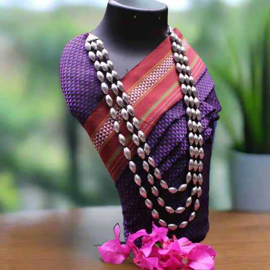 तीन पदरी बोरमाळ लांबट मणी - Bormaal Lambde Mani - 3 Layered