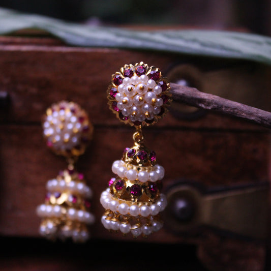 घस कुडी मोती झुमके - 2 Layered Ghas Kude Moti Zumke