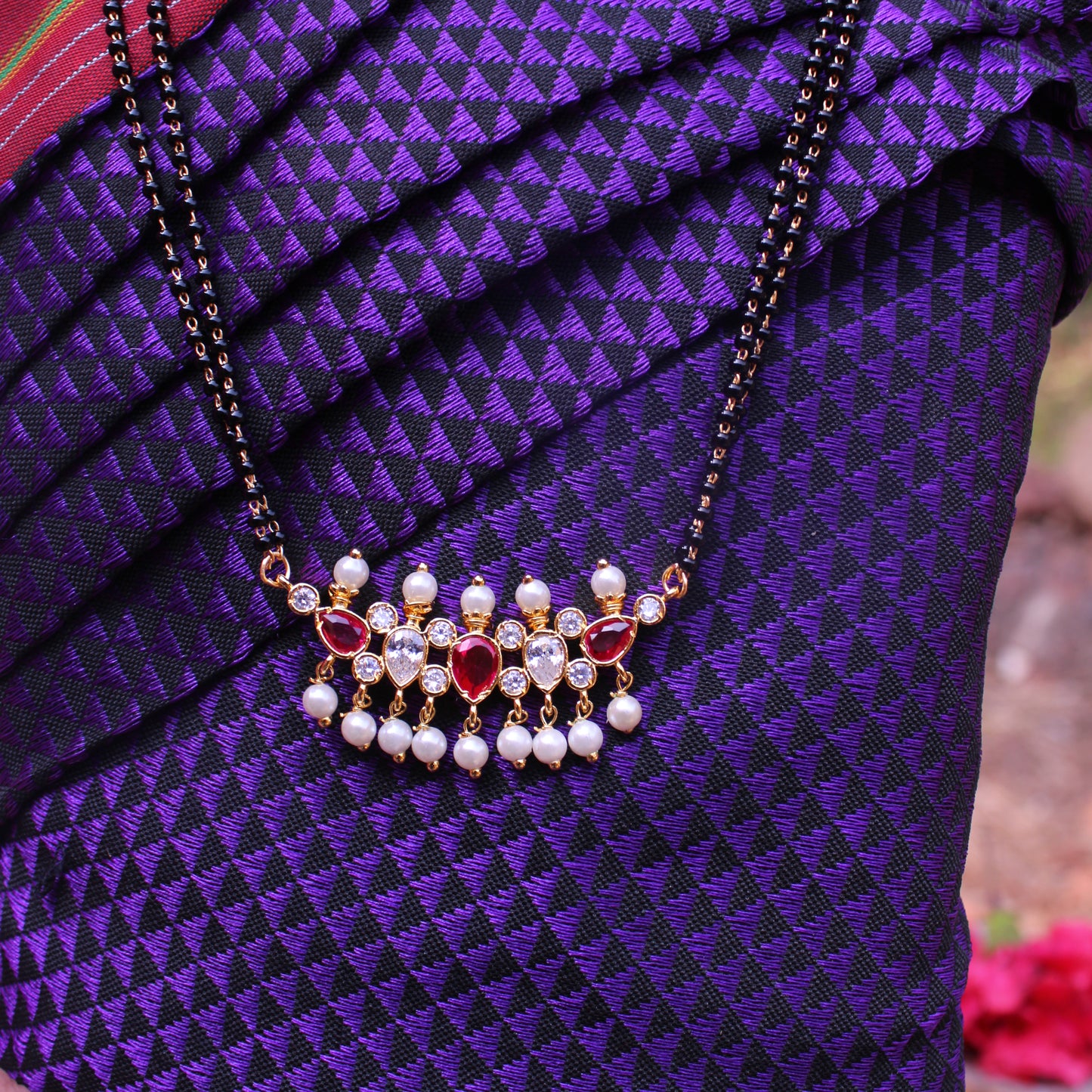 तन्मणी मंगळसूत्र - Tanmani Mangalsutra (Ruby Pink and White)