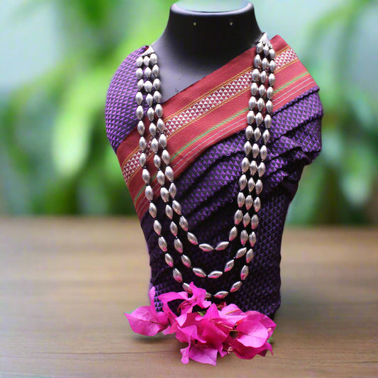तीन पदरी बोरमाळ लांबट मणी - Bormaal Lambde Mani - 3 Layered
