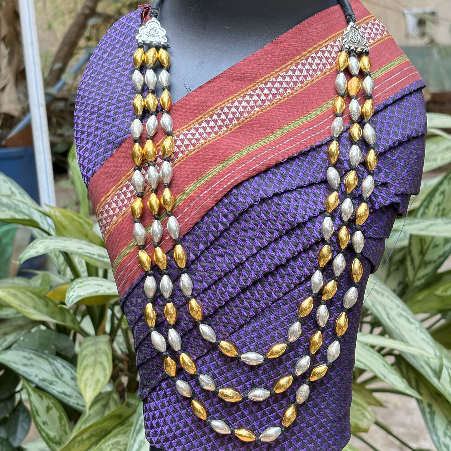 तीन पदरी बोरमाळ लांबट मणी - Bormaal Lambde Mani - 3 Layered