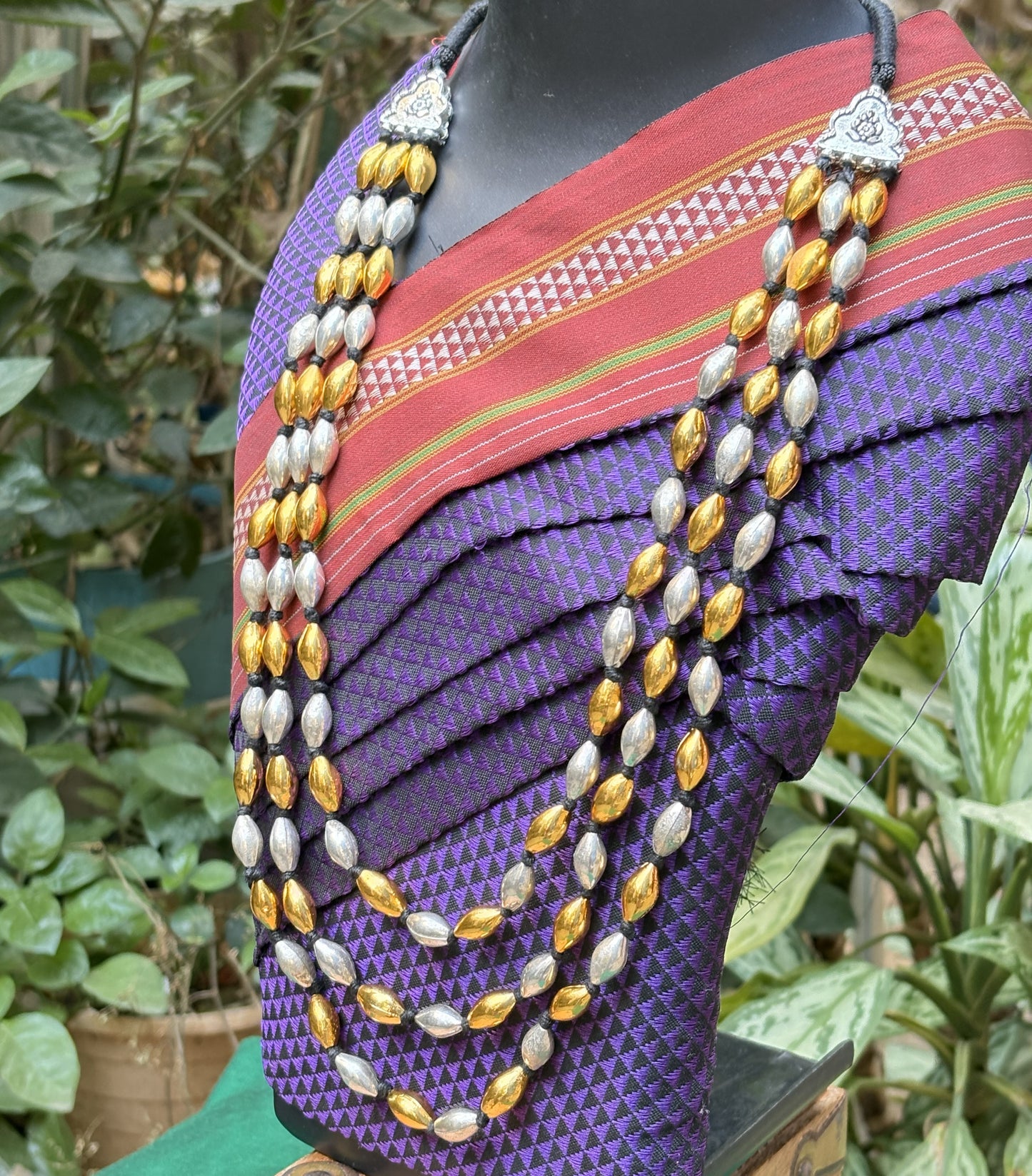 तीन पदरी बोरमाळ लांबट मणी - Bormaal Lambde Mani - 3 Layered