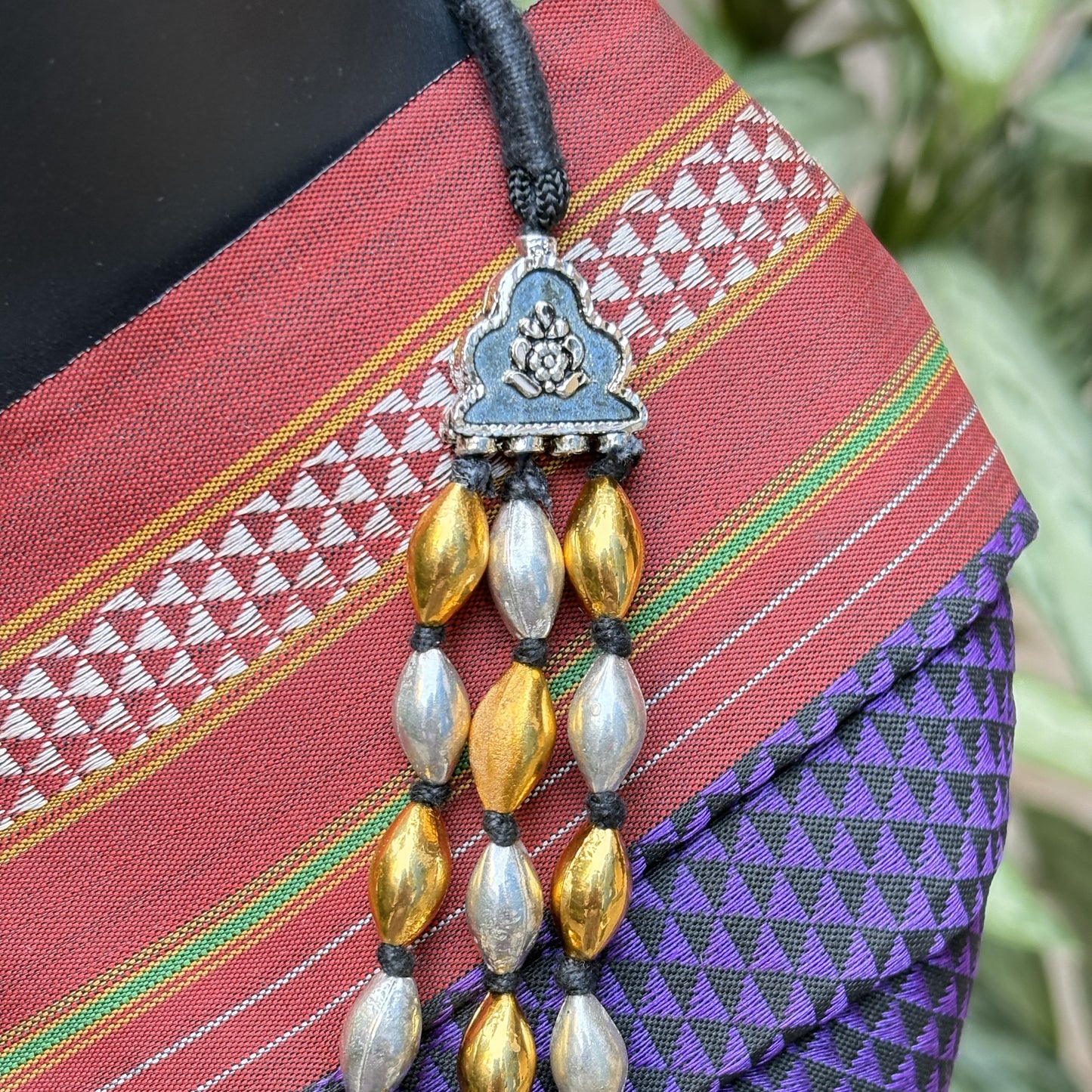 तीन पदरी बोरमाळ लांबट मणी - Bormaal Lambde Mani - 3 Layered