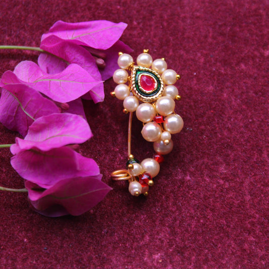 मोत्याची कुंदन ब्राम्हणी नथ ( Motyachi Kundan Brahmani Nath)