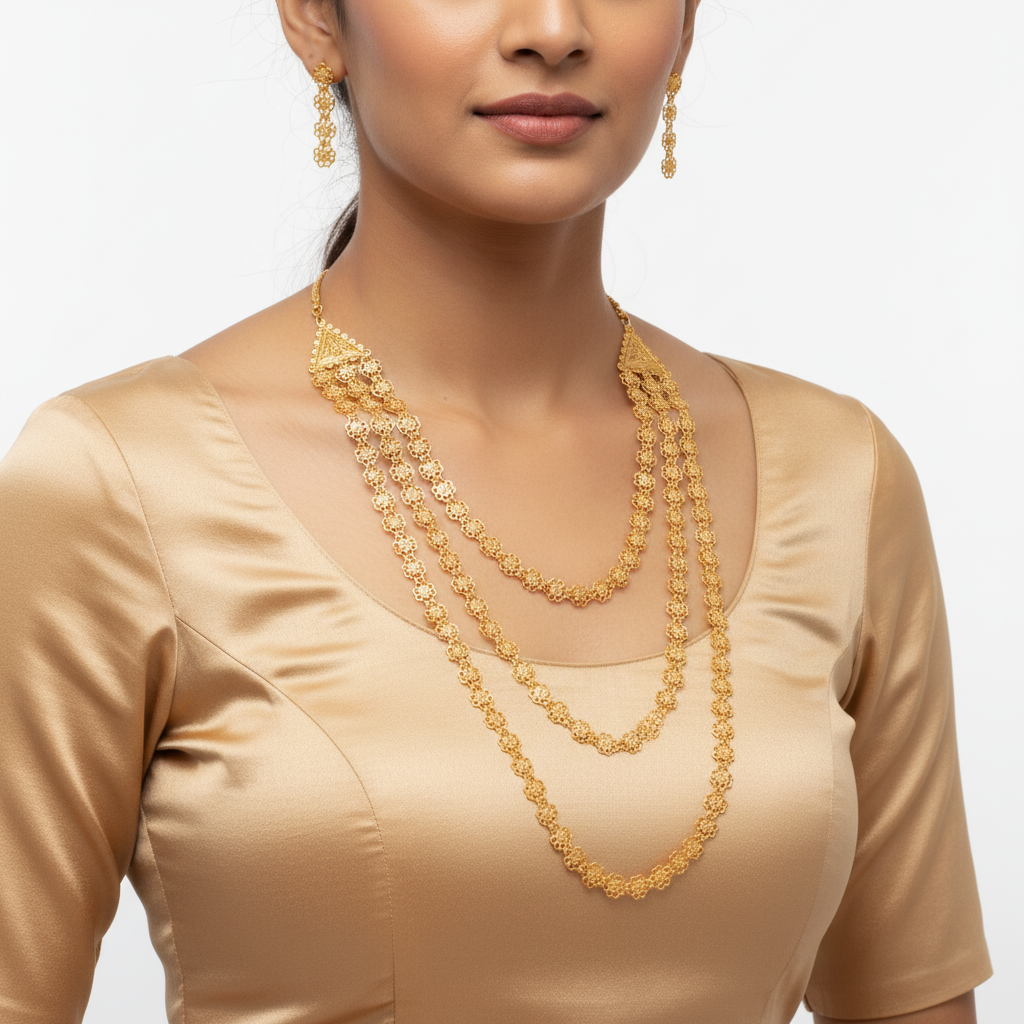 बकुळी हार (तीन पदरी)- Bakuli Haar (Triple Layered)