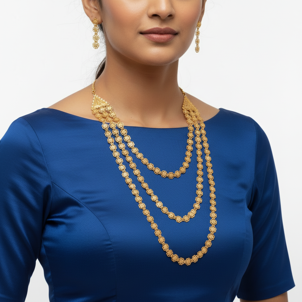 बकुळी हार (तीन पदरी)- Bakuli Haar (Triple Layered)