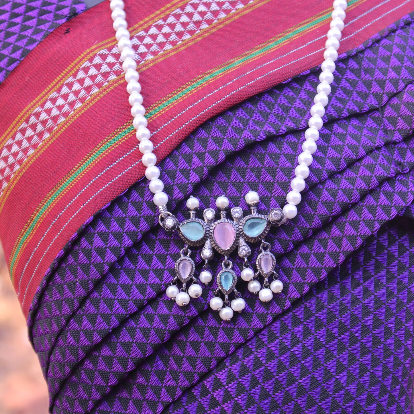 गुलाबी व फिरोजा रत्‍न तन्मणी  - Rose Turquoise Tanmani (3 Stones)