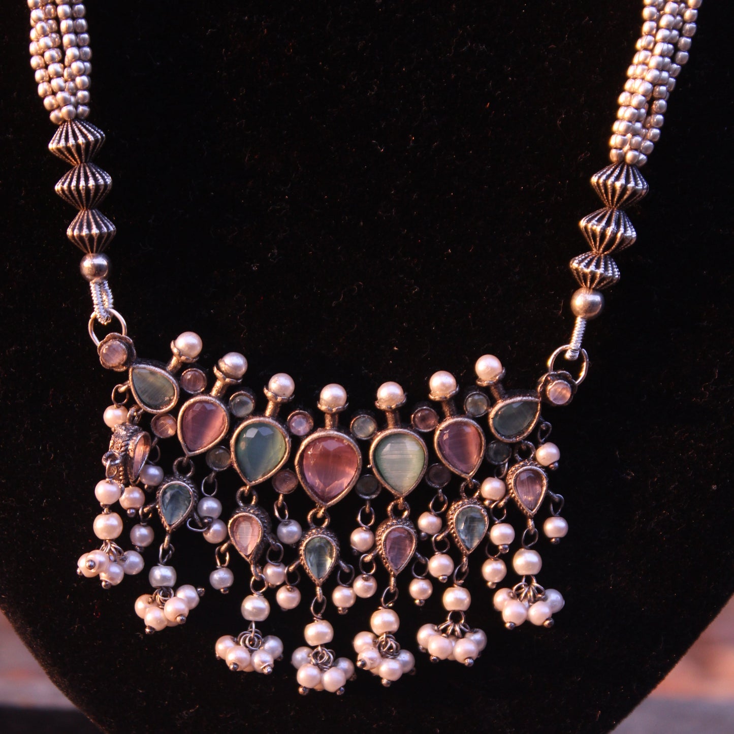 गुलाबी व फिरोजारत्‍न तन्मणी  - Rose-Turquoise Tanmani (7 Stones)