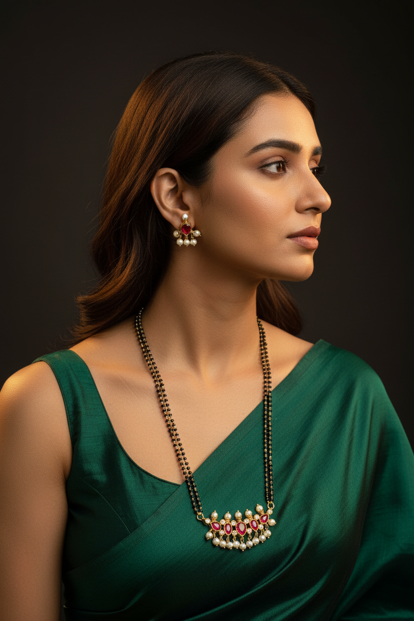 तन्मणी मंगळसूत्र  - Tanmani Mangalsutra (Ruby Pink)