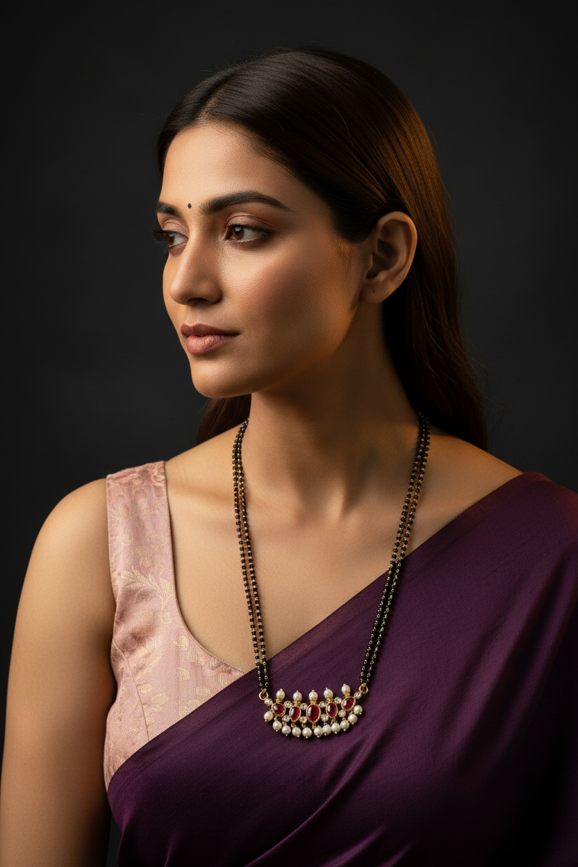 तन्मणी मंगळसूत्र  - Tanmani Mangalsutra (Ruby Pink)