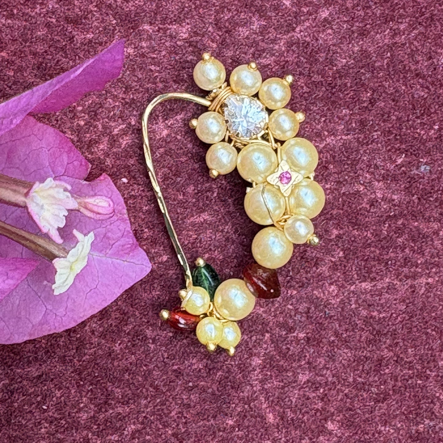 मोत्याची ब्राम्हणी नथ  - Motyachi Brahmani Nath- White Stone