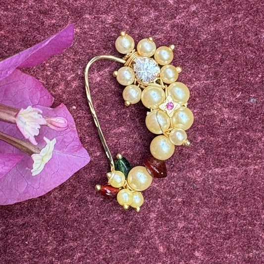 मोत्याची ब्राम्हणी नथ  - Motyachi Brahmani Nath- White Stone