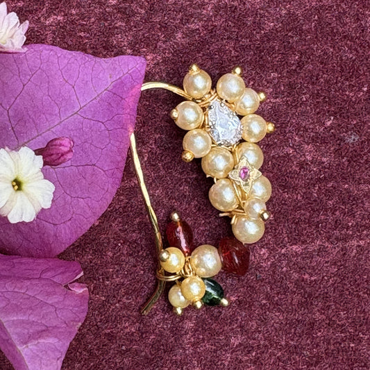 मोत्याची ब्राम्हणी नथ  - Motyachi Brahmani Nath- White Stone