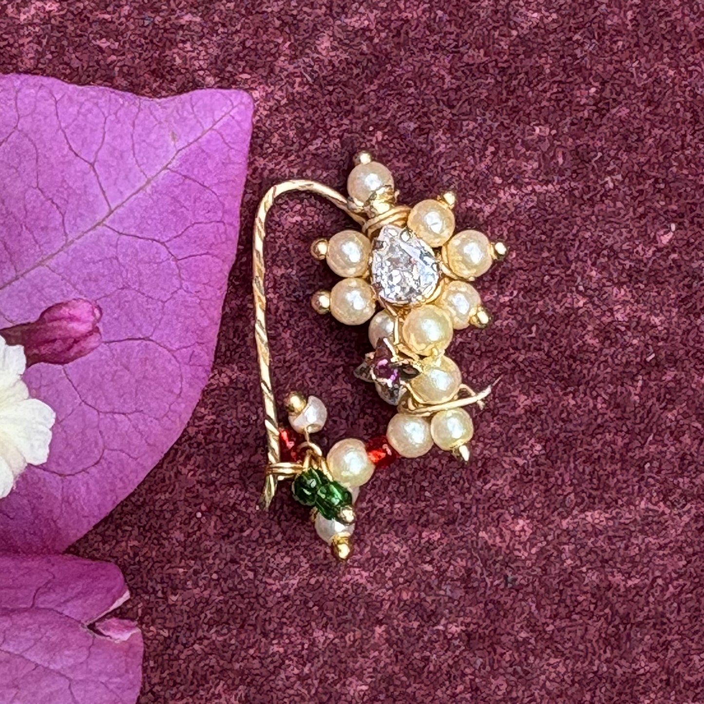 मोत्याची ब्राम्हणी नथ  - Motyachi Brahmani Nath- White Stone